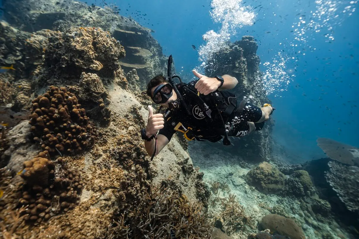 Дайвер у кораллового рифа на Ко Тао